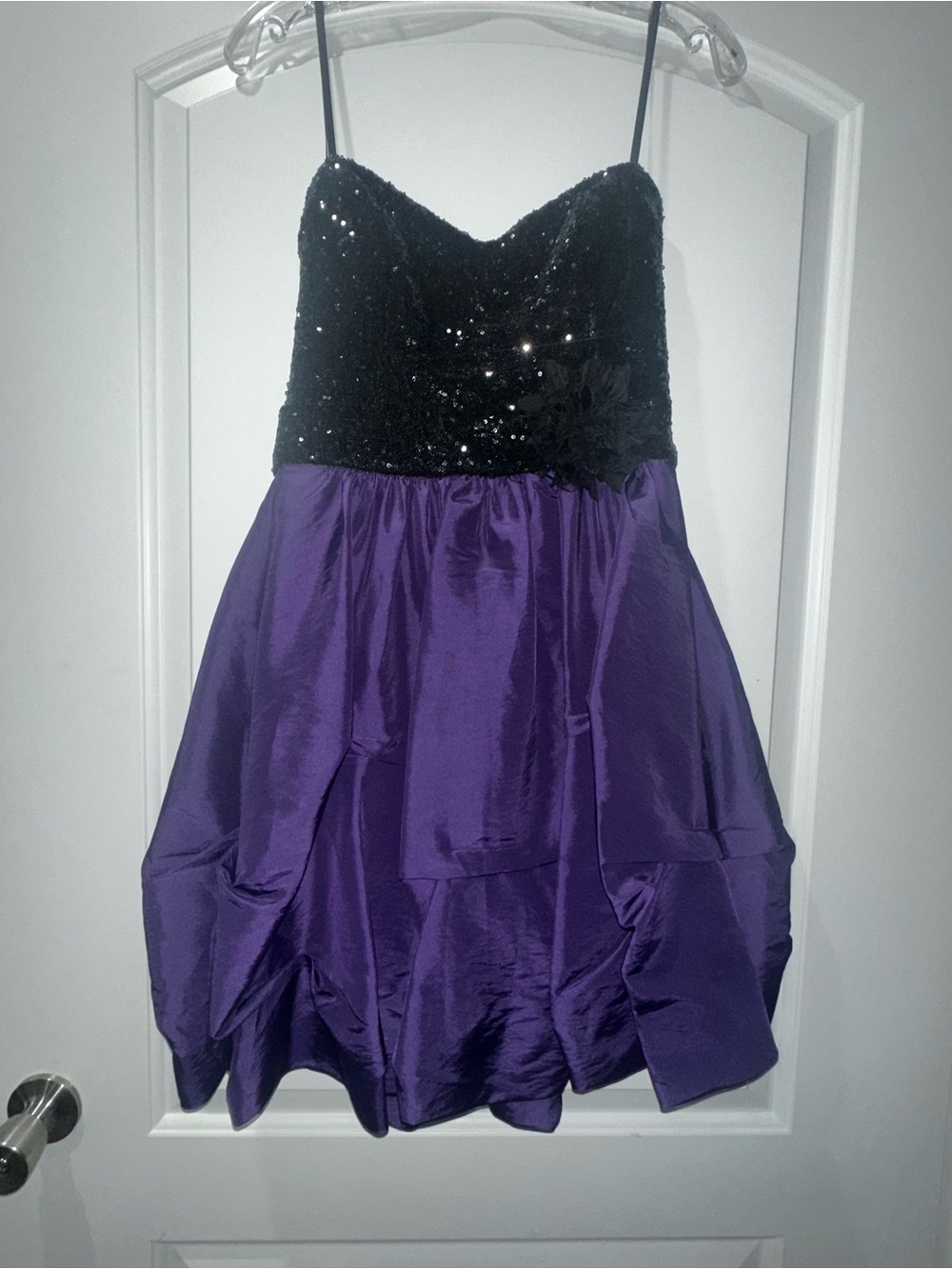 Juniors strapless Black Sequin & Purple Party Dress
